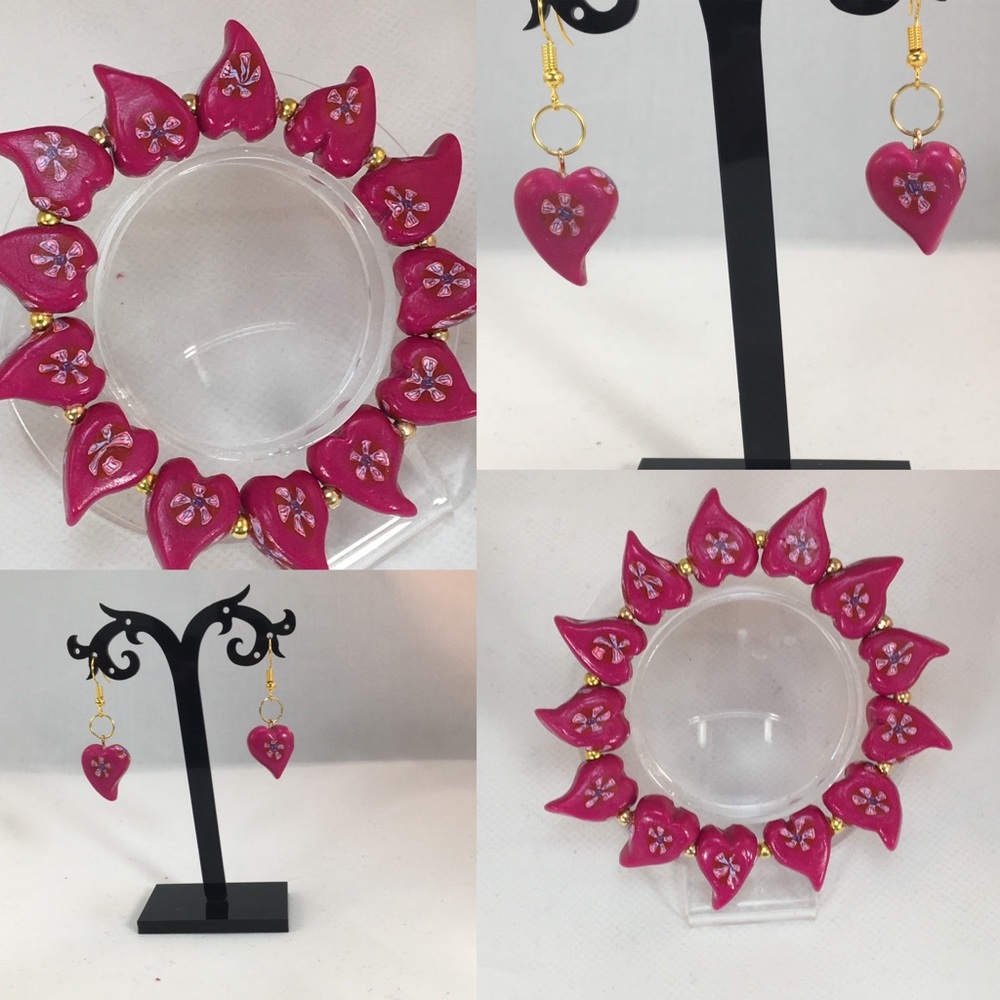 Handmade Polymer Clay Beaded Bracelet & Earrings